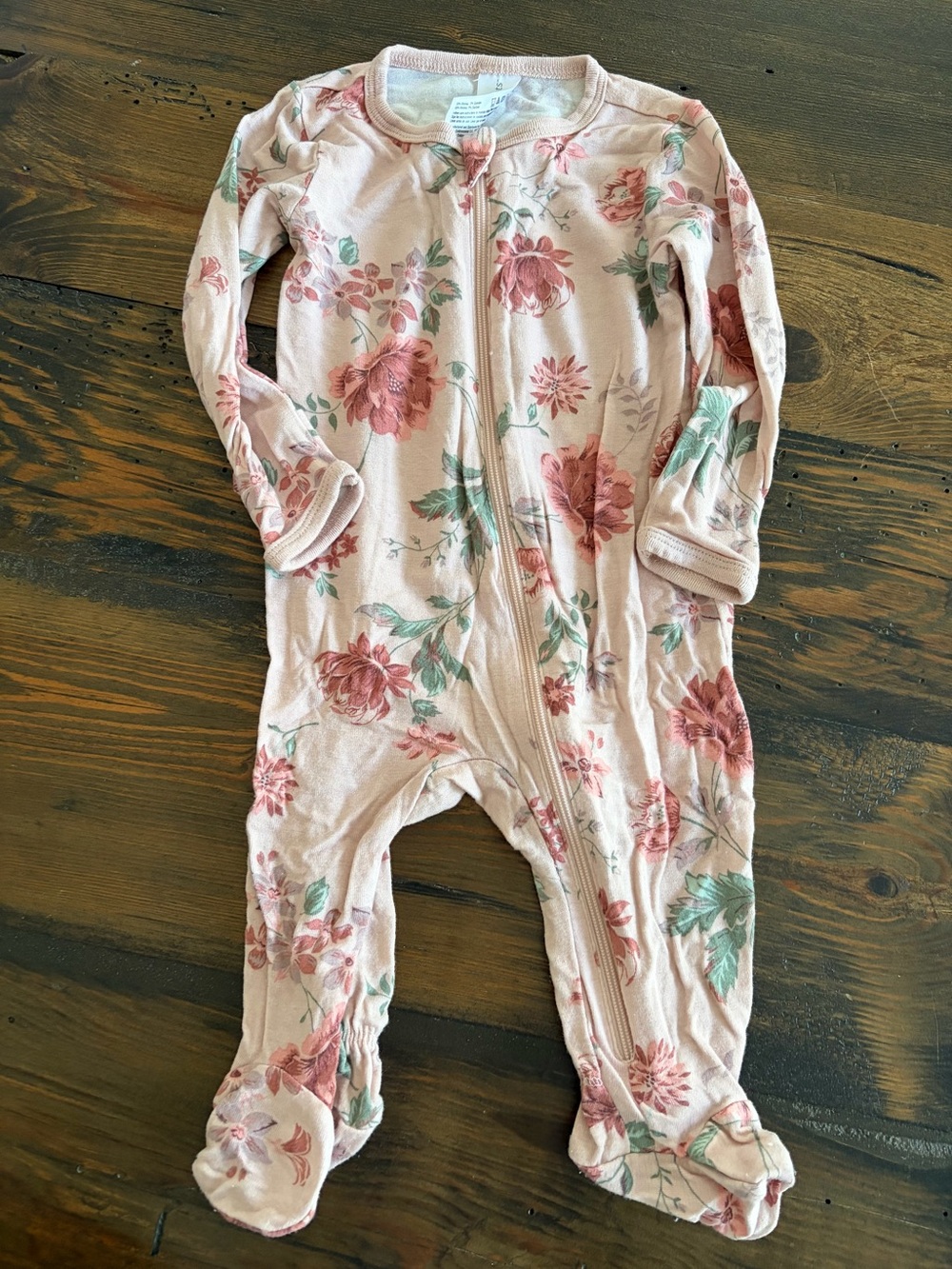 Floral Zip Footed One-Piece - Pink